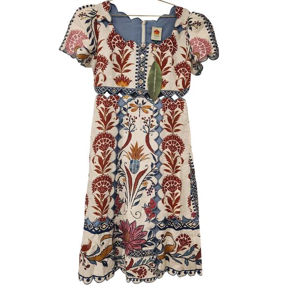 Farm Rio Romantic Lightness short sleeve cream midi dress size large - Picture 6 of 15